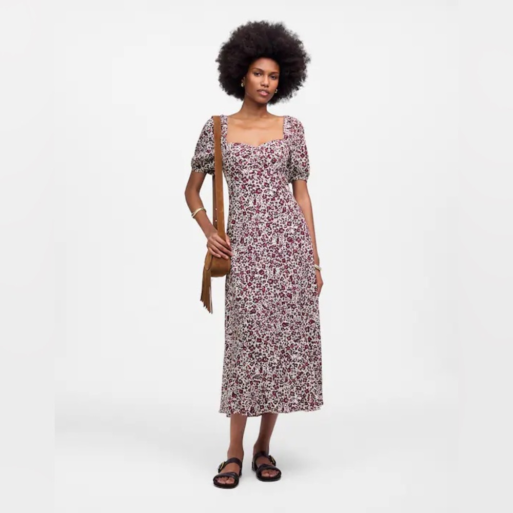 🆕 Madewell Puff Sleeve Sweetheart Midi Dress in Floral